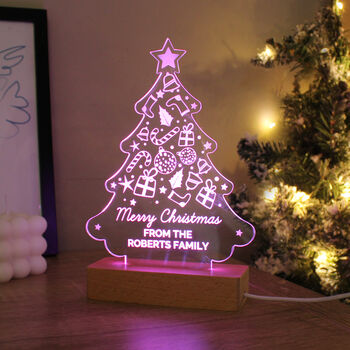 Personalised Christmas Tree Wooden Based LED Christmas Light, 8 of 12