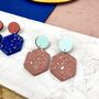 Jesmonite Terrazzo And Wood Hexagon Geometric Earrings, thumbnail 5 of 12