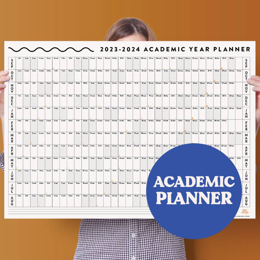 Original 2023 2024 Academic Year Wall Planner Black And White 