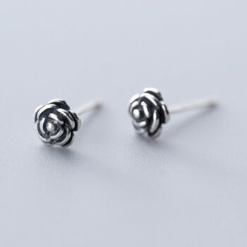 Sterling Silver Rosebud Stud Earrings, 2 of 3