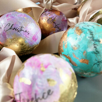 Personalised Gold Leaf Christmas Tree Bauble, 5 of 7