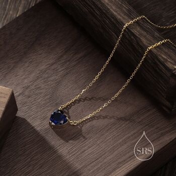 Sapphire Blue Cz Heart Pendant Necklace, 3 of 11