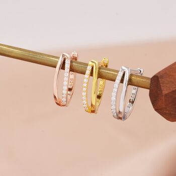 Double Huggie Hoop Cz Earrings In Sterling Silver, 6 of 12
