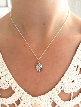 Sterling Silver Hamsa Hand Pendant Necklace, 2 of 6