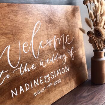 Personalised Wooden Wedding Welcome Sign, 2 of 3