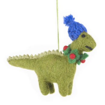 Handmade Felt Christmas Cosy Dinosaur Decoration, 2 of 7