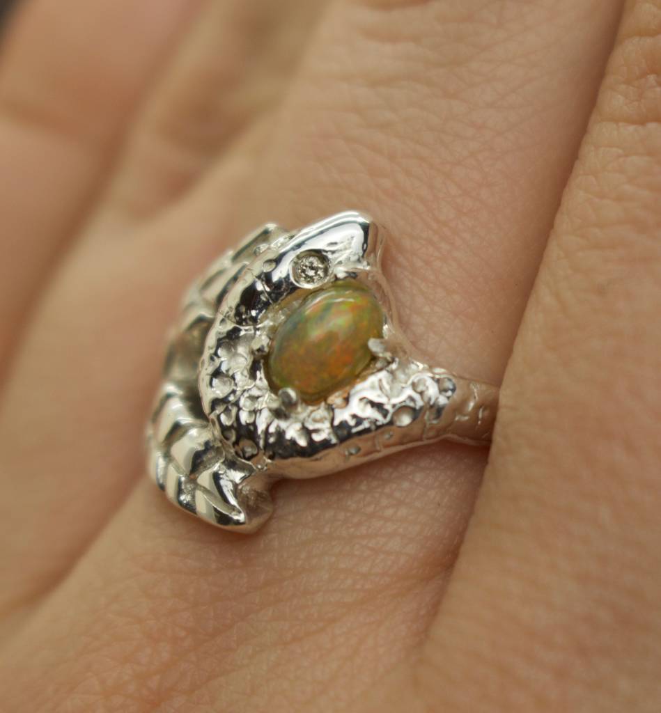 Snake And Leaf Engagement Ring With Opal And Diamonds By The Serpents ...