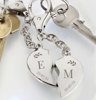 Personalised Foliage Two Hearts Keyring, 2 of 3