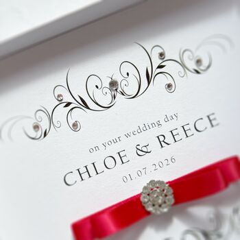 Handmade And Personalised Wedding Card With Crystal Embelishment Any Colour Ribbon, 12 of 12