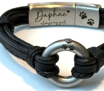 Personalised Mixed Black Leathers Memorial Bracelet With 'Circle Of Life' Urn For Ashes, 4 of 12