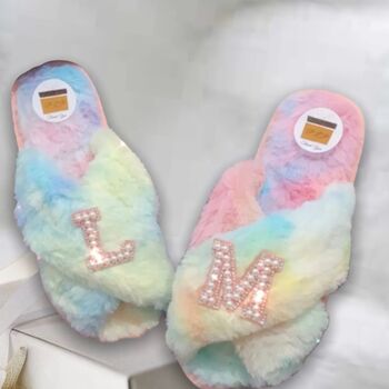 Personalised Rainbow Faux Fur Slippers, 2 of 10