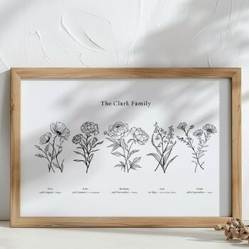 Personalised Birth Flower Line Art Print, 5 of 10