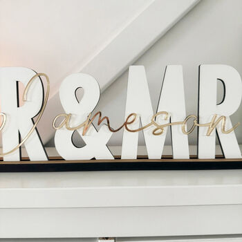Custom Mr And Mrs, Wedding Top Table Surname Sign, 2 of 6