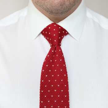 Men's Square End Knitted Tie With Dots | Burgundy Red, 2 of 5