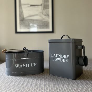 Washing Up Tidy And Laundry Powder Tin In French Grey, 8 of 8