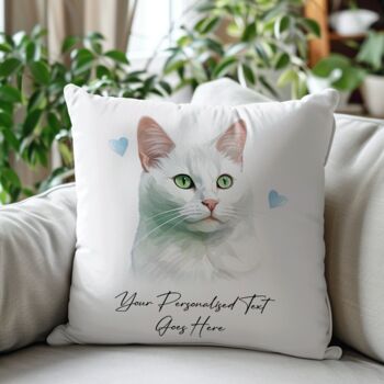 Personalised Russian White Cat Love Hearts Cushion Cover, 2 of 2