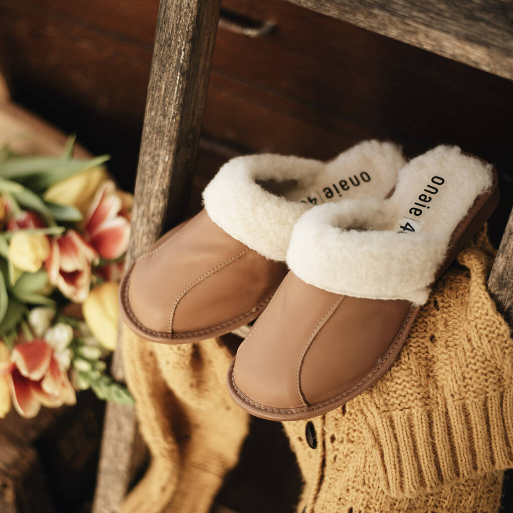tan leather mules flat