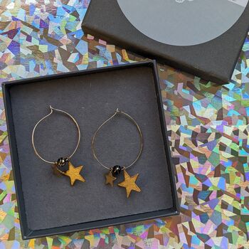 Large Gold Star Charm Hoop Earrings, 3 of 7
