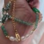 Green Onyx And Aventurine Beaded Necklace With Freshwater Pearls In 18k Gold Detail, May And June Birthstone Jewellery Gift, thumbnail 4 of 6