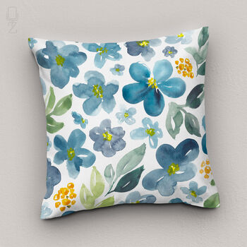 Blue Watercolor Botanical Wildflower Cushion Cover, 6 of 12