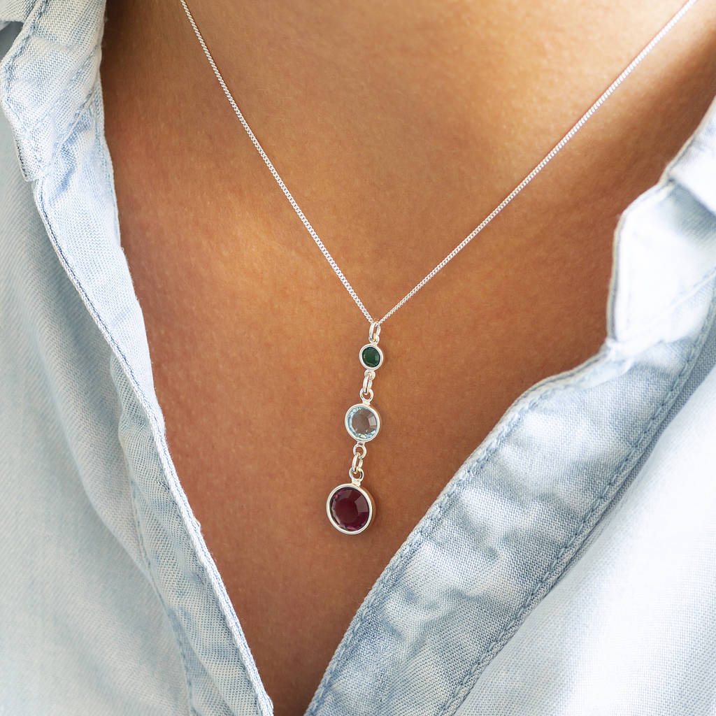 Engraved Birthstone Necklace Three Stone Birthstone Necklace Stone