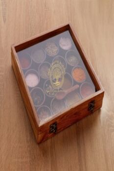 Wooden Handcrafted Spice Box With 16 Round Compartments, 2 of 4