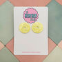 Circle Glitter Resin Earrings / Butter Yellow Earrings / Statement Studs / Modern Statement Fashion Earrings, thumbnail 1 of 9