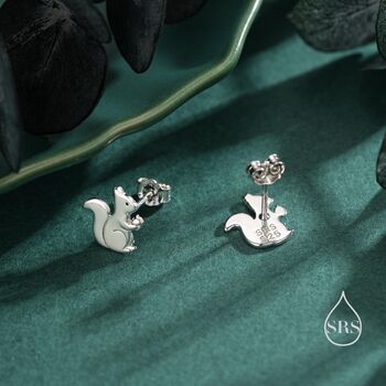 Mismatched Squirrel And Pinecone Nut Stud Earrings In Sterling Silver, 3 of 12