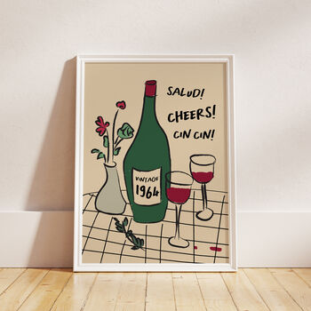 Personalised 60th Birthday Birth Year Illustrated Wine Print, 7 of 9