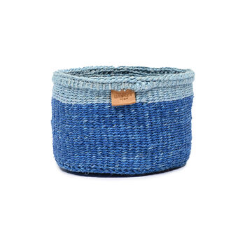 Tofauti: Two Blue Duo Colour Block Woven Basket, 3 of 9