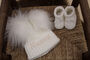 Newborn Double Pom Pom Winter Hat And Booties, thumbnail 1 of 10