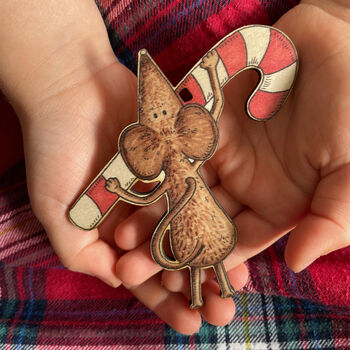 Merry Mice Five Piece Wooden Hanging Decoration Set, 4 of 8
