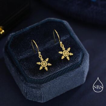 Sterling Silver Delicate Snowflake Drop Hook Earrings, 5 of 11