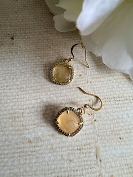 Yellow Stone Square Dangle Earrings, 3 of 4