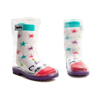 Squelch Transparent Wellies And Three Sock Set Stripe, 7 of 7