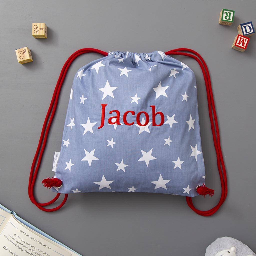 Personalised Navy Star Print Drawstring Bag By My 1st Years ...