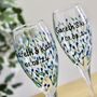 Pair Of Wedding Personalised Glass Champagne Flutes, thumbnail 1 of 10