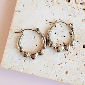 Heart Hoop Stainless Steel Earrings Gold Or Silver Tone, 8 of 9