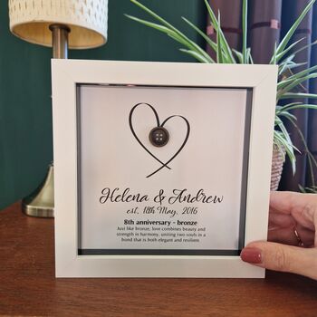 Personalised 8th Anniversary Gift Framed Bronze Heart, 2 of 7