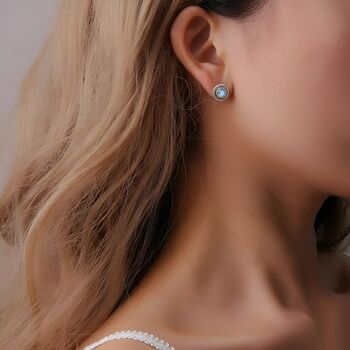 Sterling Silver Moonstone Stud Earrings 9mm Rope Bezel, 3 of 4