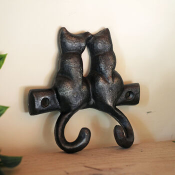 Antique Cast Iron Kissing Cats Double Coat/Key Hook, 3 of 4