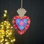 Red And Blue Wood Floral Heart Hanging Decoration, thumbnail 1 of 2