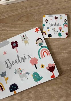 Kids Personalised Little Fairy Placemat, Coaster And Mug Dinner Set, 5 of 8