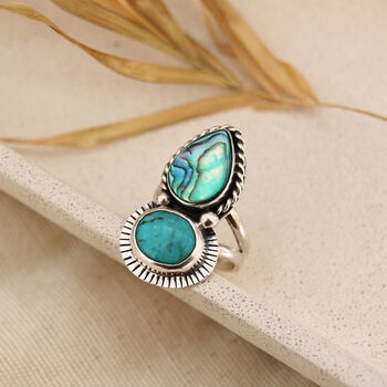 Dreamer Turquoise And Abalone Silver Statement Ring, 2 of 12
