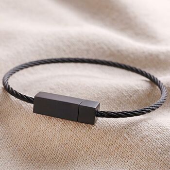 Men's Stainless Steel Thin Wire Bracelet In Black, 2 of 5