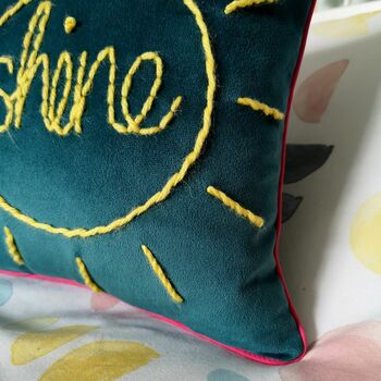 Hello Sunshine Embroidered Velvet Cushion, 2 of 5