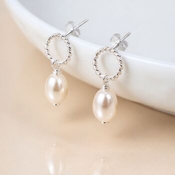 Sterling Silver White Freshwater Pearl Stud Drop Earrings – 8mm, 2 of 8