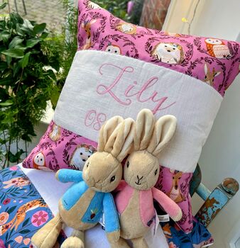 Pink Woodland Creatures Name Cushion, 5 of 6