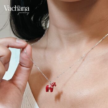 Sterling Silver Red Enamel Horse Pendant Necklace, 4 of 6