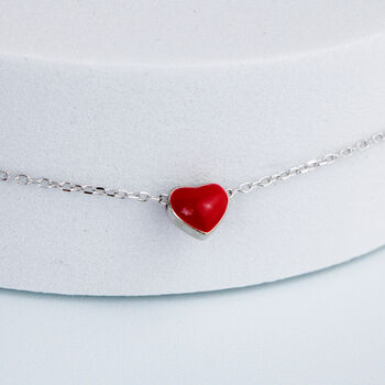 Sterling Silver Red Heart Charm Anklet, 2 of 5